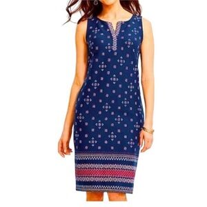TALBOTS Navy Blue Red & White Print Sleeveless Cotton Dress. EUC. Small Petite